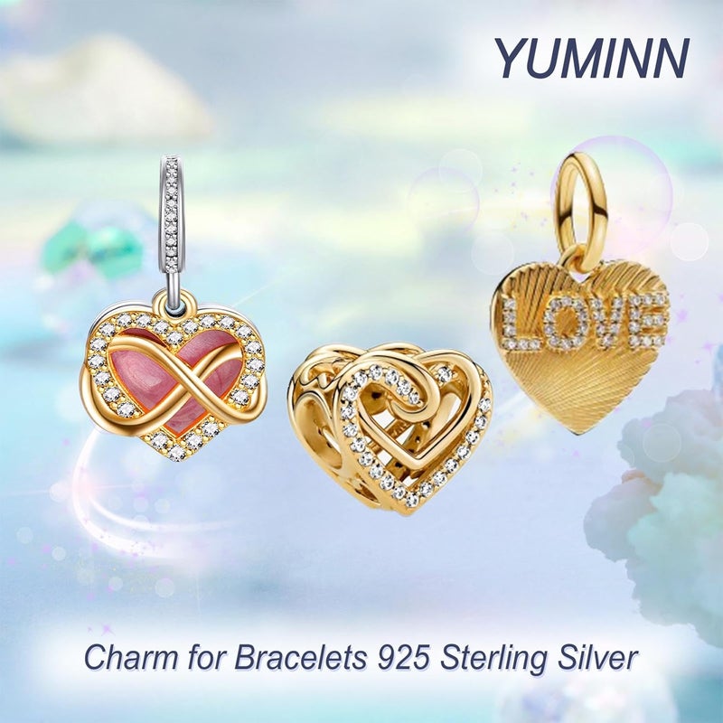 YUMINN 925 Sterling Silver Charms for Bracelets Gold Love and Heart Charms Cherry Blossom Dangle Beads Jewelry for Women - Image 2
